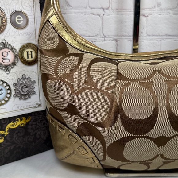 Coach Ergo Signature Jacquard Pleated Brown Canvas Hobo Metallic C0882-12227 - Picture 3 of 16